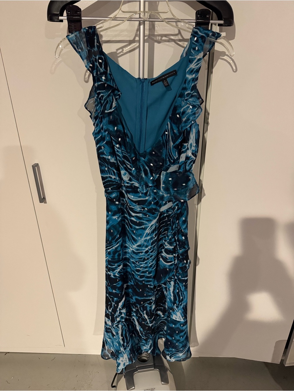 White House Black Market Teal & Navy Printed Wrap-Style Midi Dress
